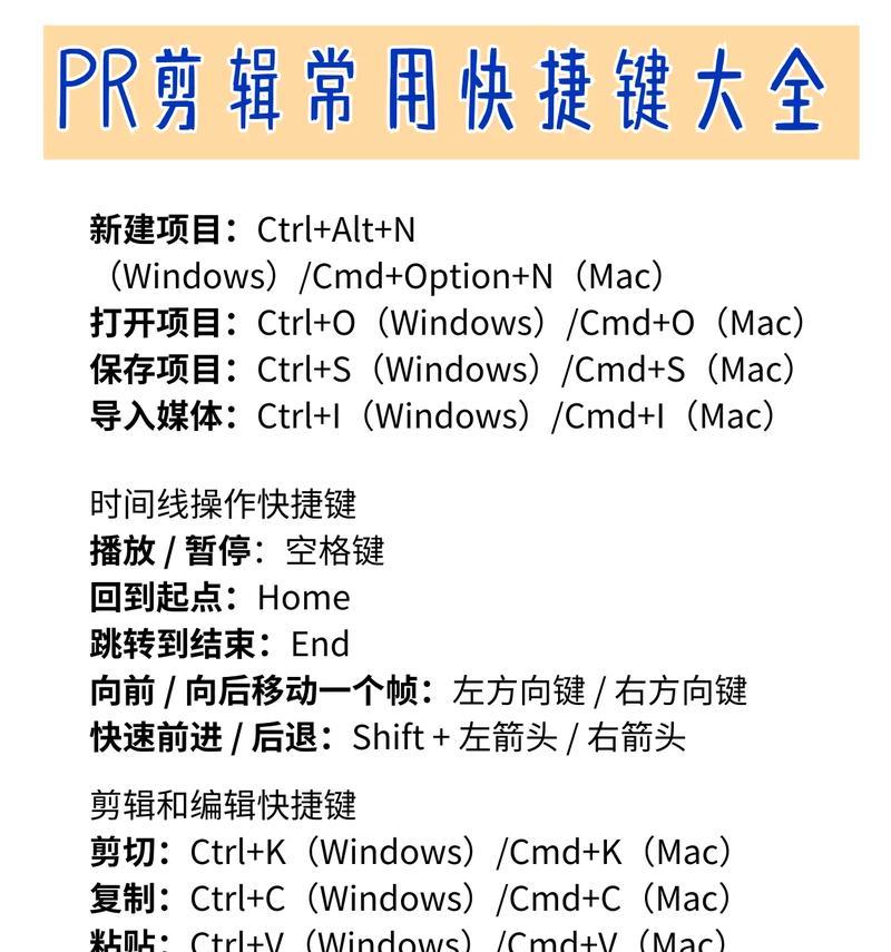 PR快捷键大全表格分享(用最短时间完成PR操作) PR快捷键大全表格分享(用最短时间完成PR操作)